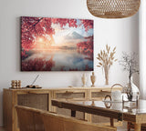 Paul Sinus Wandbild 120x80cm Japan Fuji Berg Baumkrone Herbstblätter Fischerboot