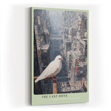 Paul Sinus Wandbild in 40x60cm The Last Dove – Weiße Taube in futuristischer Stadtlandschaft