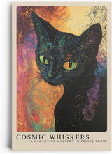 Paul Sinus Leinwandbild 60x90cm faszinierende Darstellung einer kosmischen Katze mit leuchtenden Augen, kunstvolle Wandkunst in galaktischen Farben