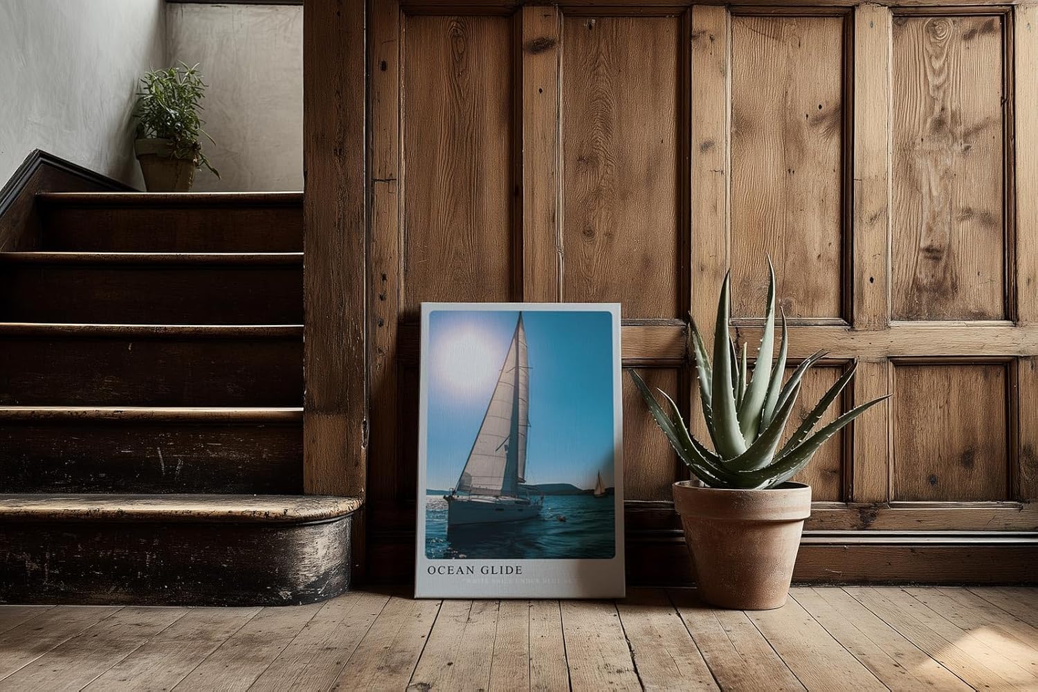 Paul Sinus Kunstdruck 40x60cm Ocean Glide Segelboot bei Sonnenlicht White Sails Under Blue Sky