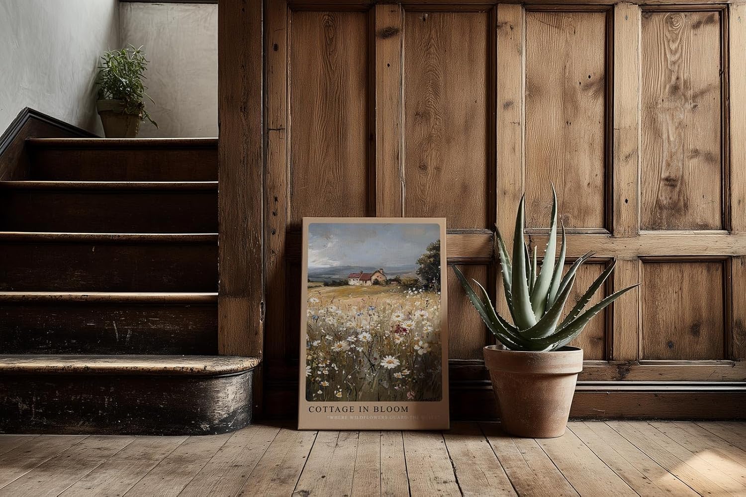 Paul Sinus Kunstdruck 40x60cm Cottage in Bloom – Wildblumenwiese mit Landhaus unter weitem Himmel in malerischer Landschaft
