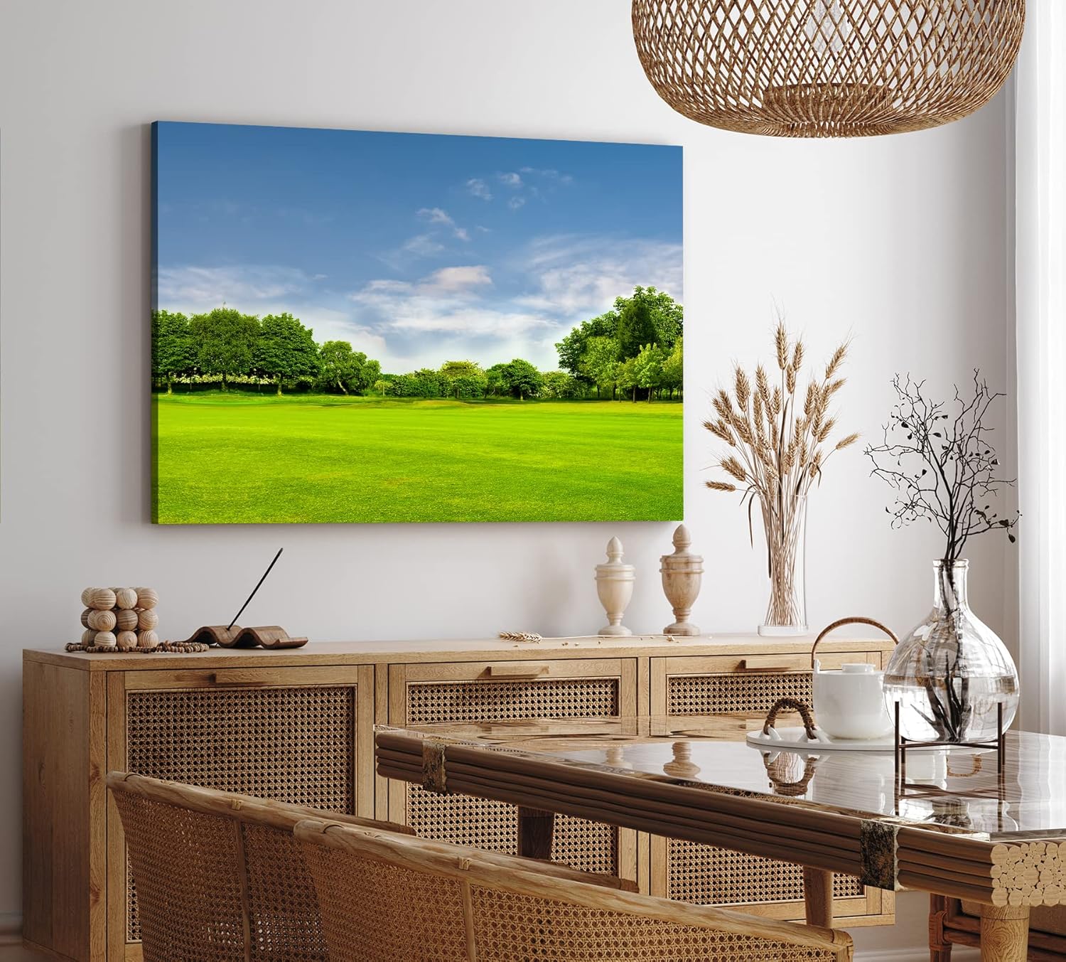Paul Sinus Wandbild 120x80cm Grüne Wiese Bäume Natur Landschaft Sommer