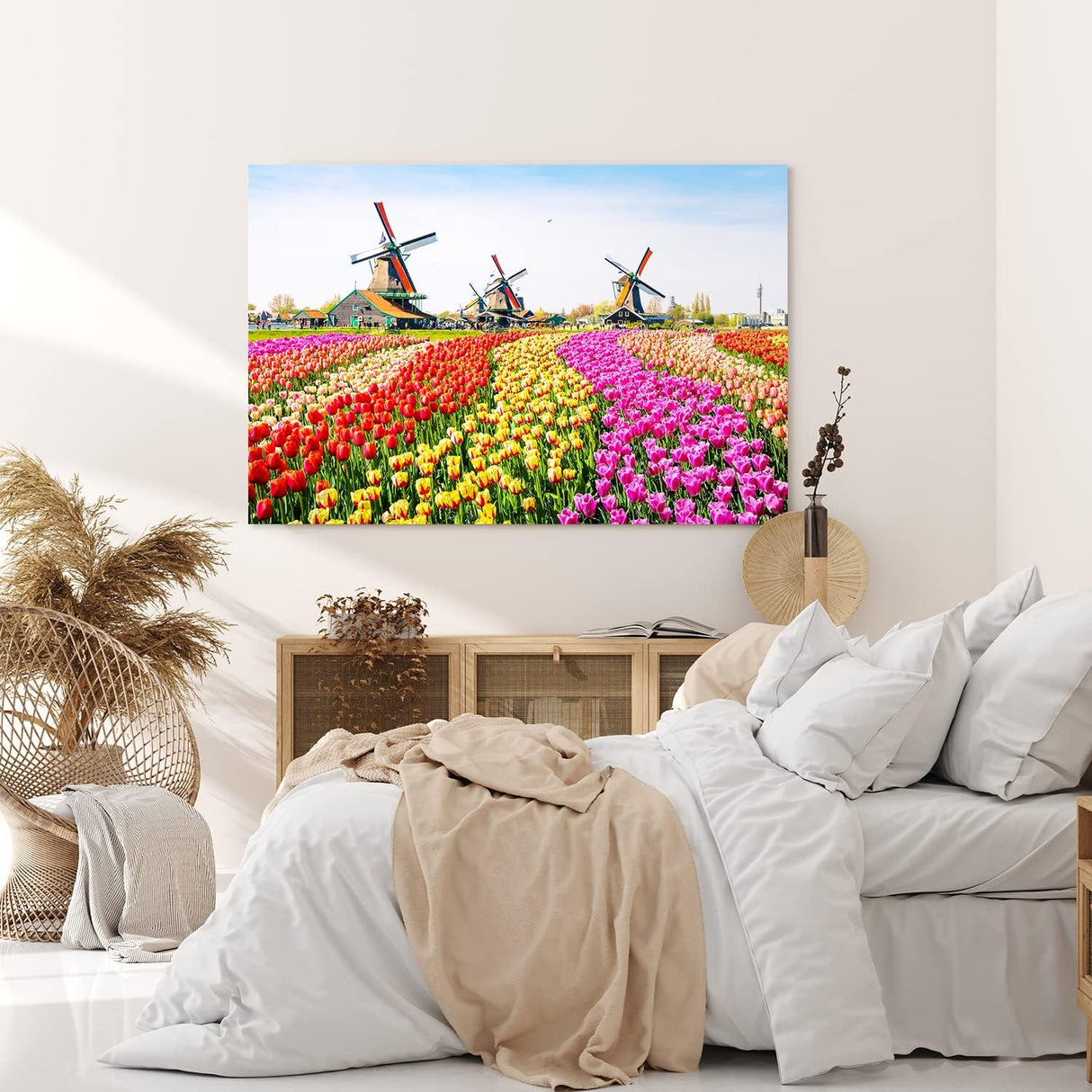 Paul Sinus Wandbild 120x80cm Holland Niederlande Windmühlen bunte Tulpen Blumenfeld