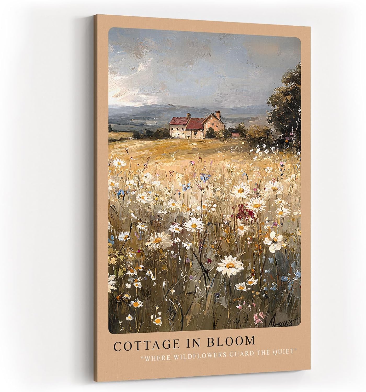 Paul Sinus Kunstdruck 40x60cm Cottage in Bloom – Wildblumenwiese mit Landhaus unter weitem Himmel in malerischer Landschaft