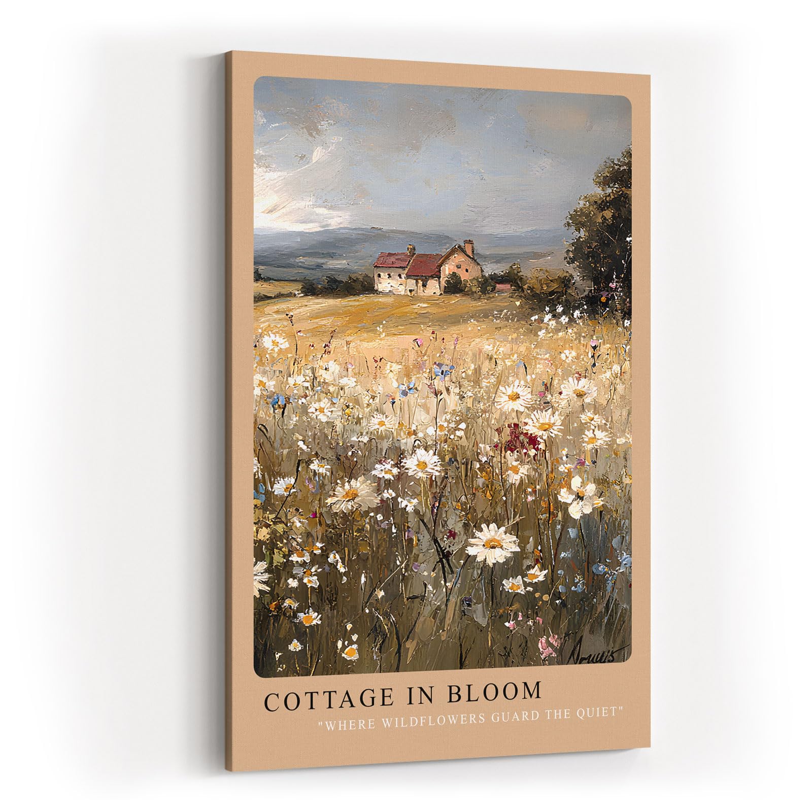 Paul Sinus Kunstdruck 40x60cm Cottage in Bloom – Wildblumenwiese mit Landhaus unter weitem Himmel in malerischer Landschaft