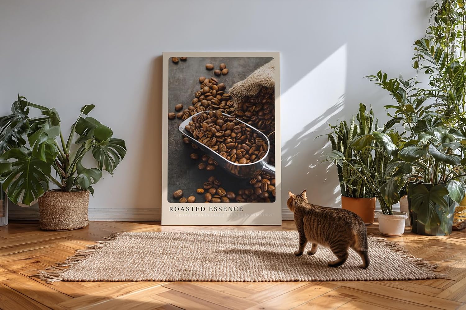 Paul Sinus Kunstdruck 40x60cm geröstete Kaffeebohnen auf Metallkelle in rustikaler Szene – Duftvoller Start in den Tag