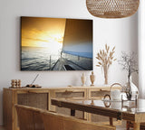 Paul Sinus Wandbild 120x80cm Segelschiff Segelboot Meer Horizont Sonnenuntergang Segel