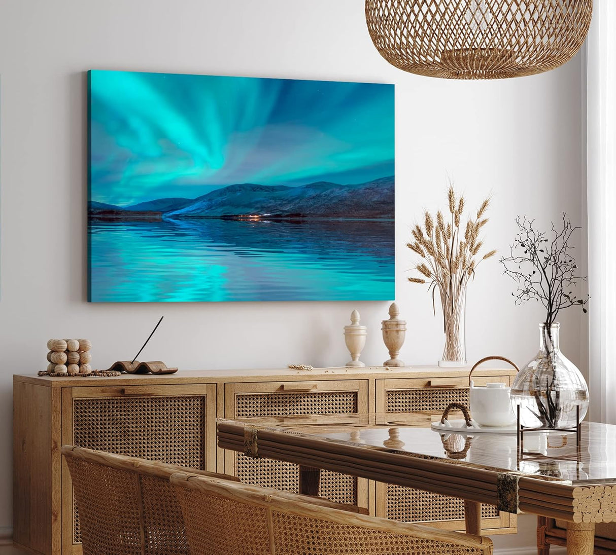 Paul Sinus Wandbild 120x80cm Polarlichter Norwegen Nachthimmel See Berge