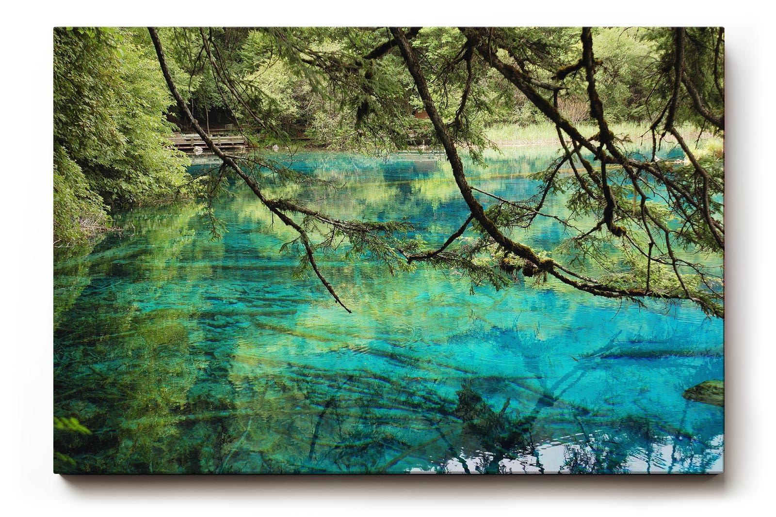 Sinus Art Wandbild 120x80cm Die Äste im Vordergrund und das klare Wasser erzeugen Tiefe und beruhigende Natürlichkeit