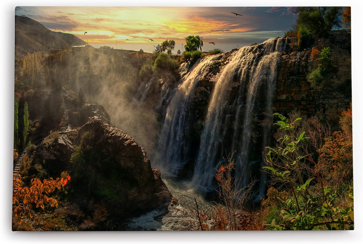 Paul Sinus Wandbild 120x80cm Tortum Wasserfall Türkei Felsen Natur Sonnenuntergang