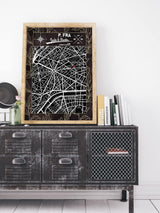 Paul Sinus Wandbild mit deinen GPS Koordinaten und Namen. 30cm x 42cm Holz Wechselrahmen mit Glas. Stadtplan Vintage (ohne Rahmen)