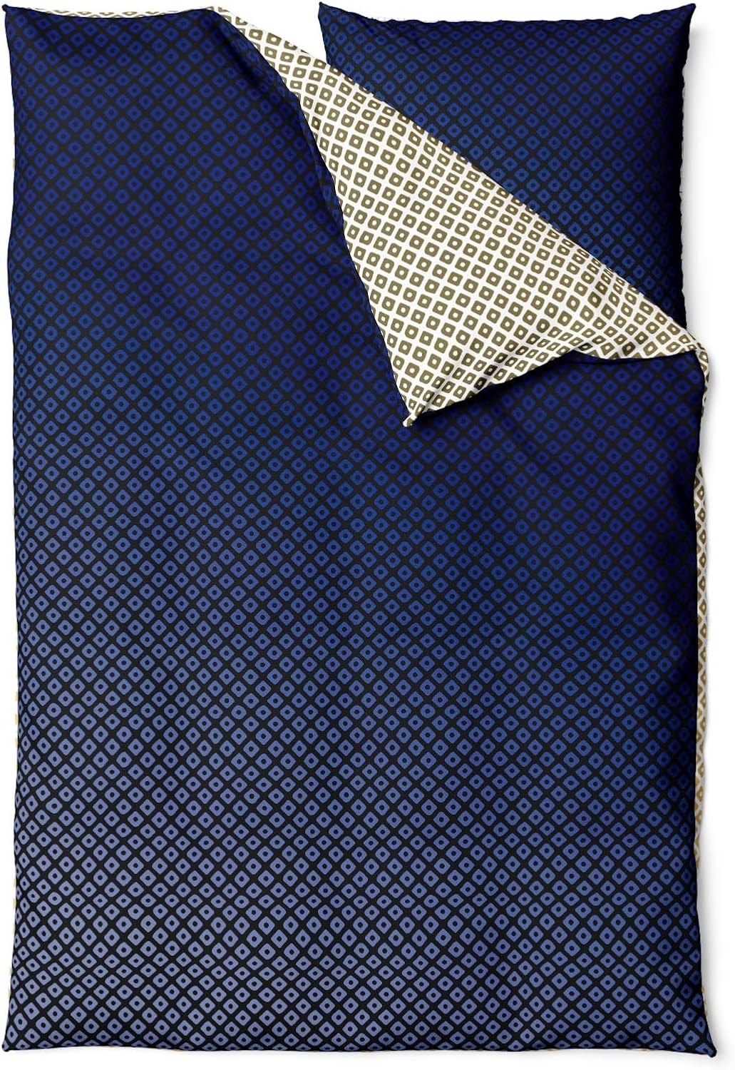 Sinus Art Mikrofaser Bettwäsche 135x200 cm + 80x80 cm – Wendedesign in Beige & Dunkelblau mit kleinem Rautenmuster, pflegeleicht & atmungsaktiv