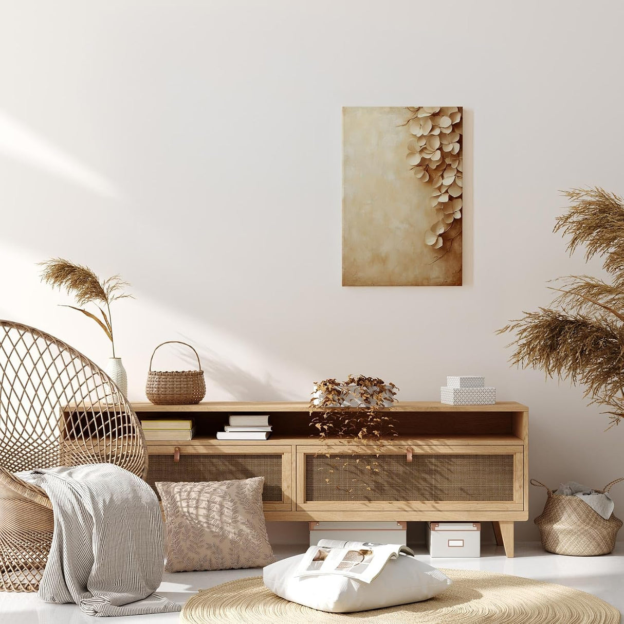 Paul Sinus 60x90cm Wandbild Hängende Blütenpracht in Beige – Stilvolle Natürlichkeit mit floraler Harmonie Blume