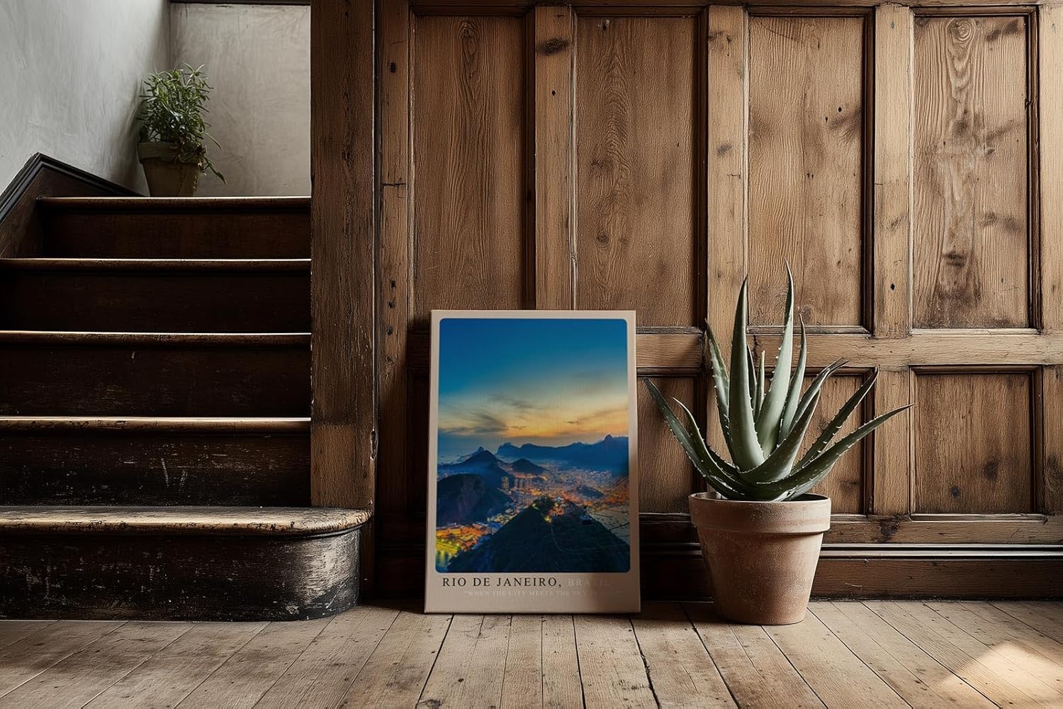 Paul Sinus Kunstdruck 40x60cm Rio de Janeiro mit Blick auf Stadt, Berge und Meer bei Sonnenuntergang
