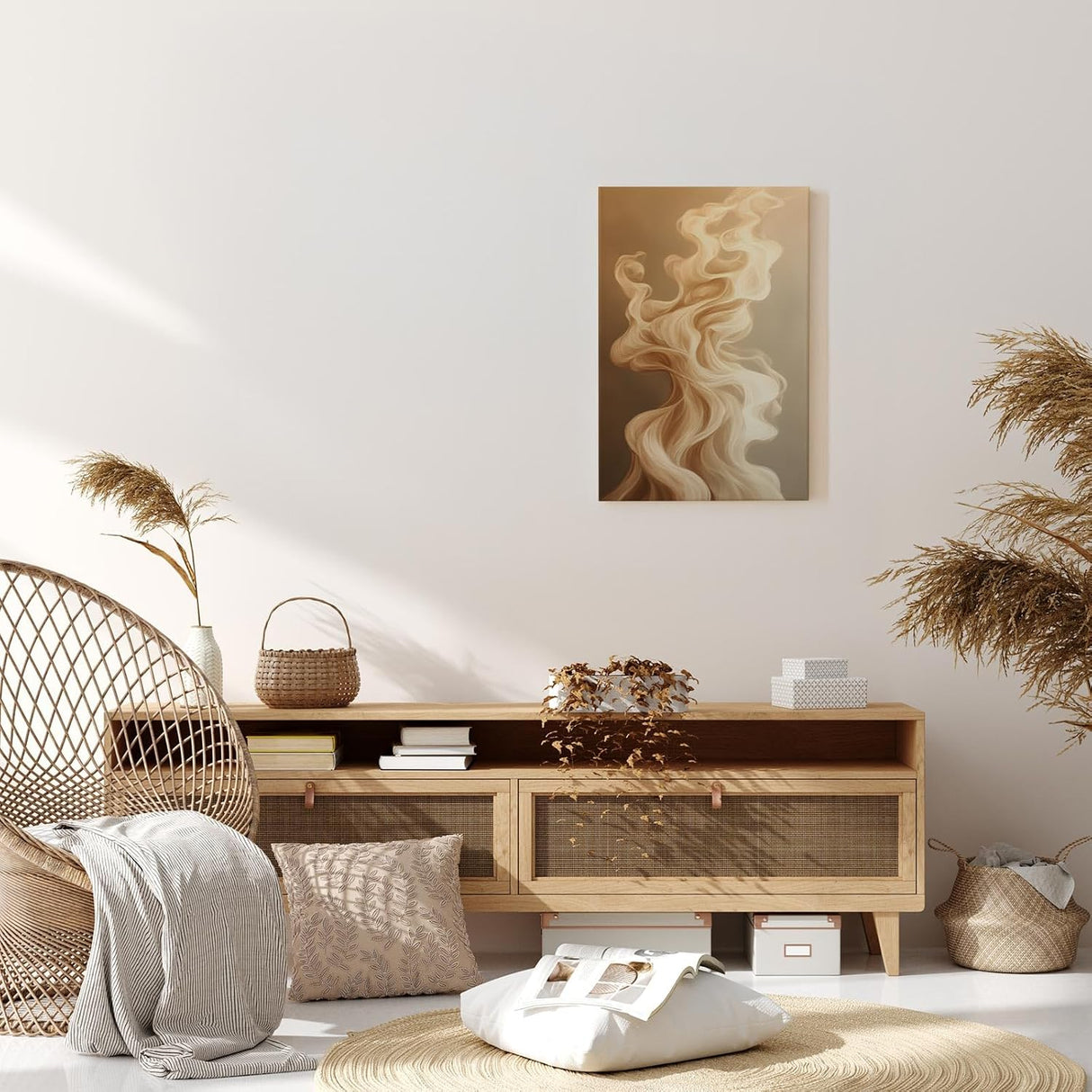 Paul Sinus 60x90cm Wandbild, Atemberaubende Dynamik in Schwungformen – Elegante Kunst in fließenden Beigetönen