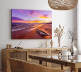 Paul Sinus Wandbild 120x80cm Südseeparadies Meer Strand Sonnenuntergang Abendröte Boot