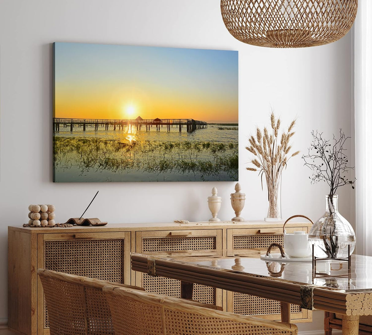Paul Sinus Wandbild 120x80cm Urlaubsparadies Malediven Sonnenuntergang Meer Holzstege
