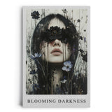 Paul Sinus Leinwandbild 80x120cm Blooming Darkness geheimnisvolles Porträt dunkle Ästhetik melancholisch surreal verträumt Blüten und Schatten