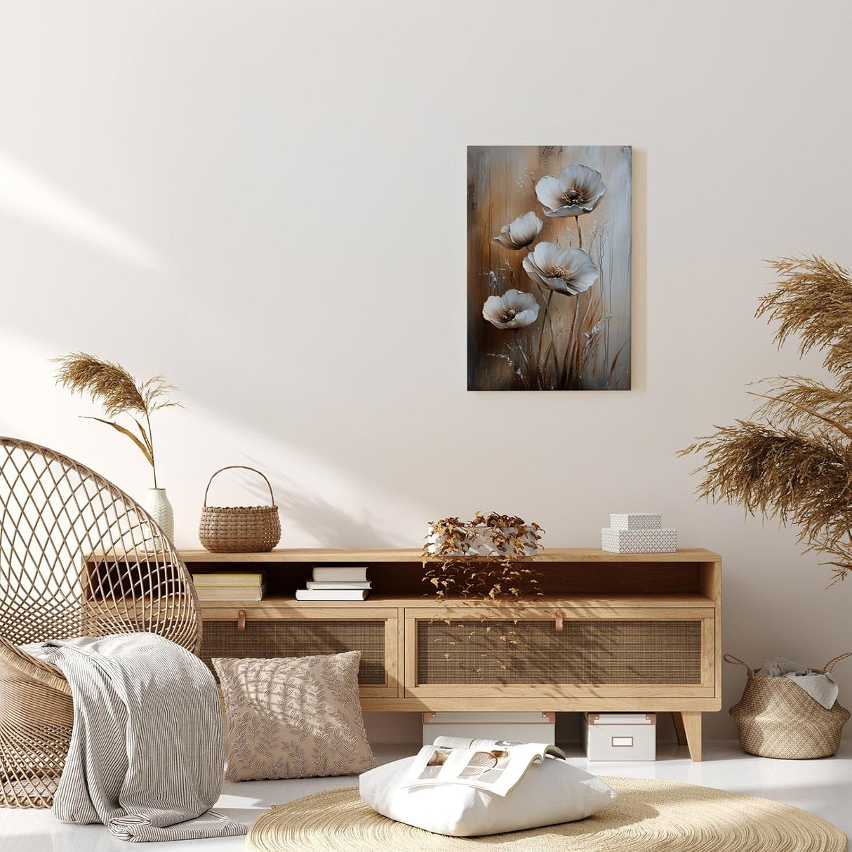 Paul Sinus 60x90cm Wandbild Eleganz der Blüten in Beige Braun – Exklusives Highlight mit floraler Kunst Blume