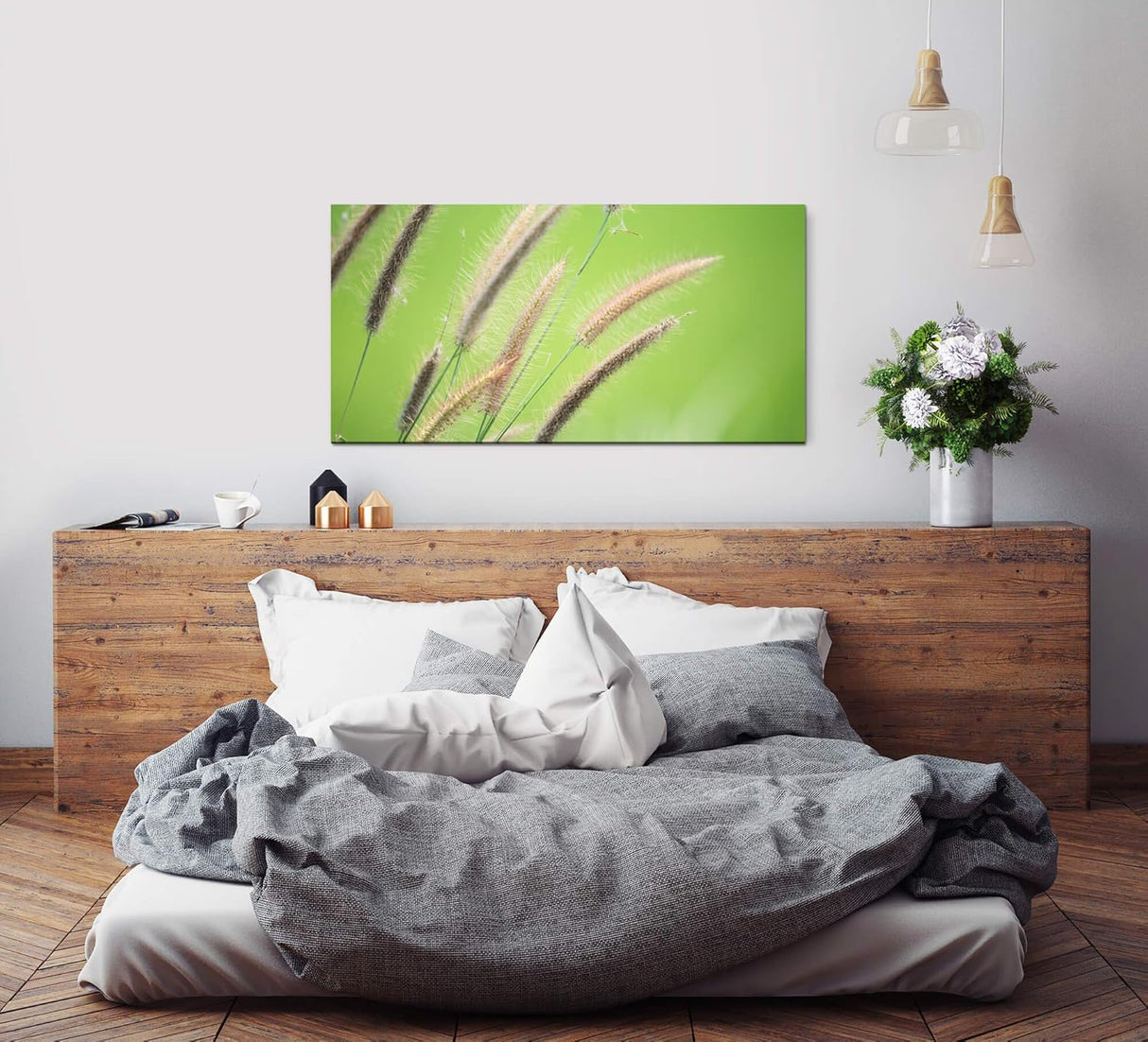 Grashalm ca. 130x70cm Wandbild inklusive Schattenfugenrahmen schwarz - Panorama Leinwand Bild XXL Format Wandbilder Wohnzimmer Wohnung Deko Kunstdrucke