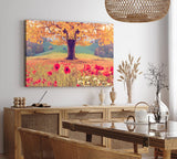 Wandbild 120x80cm Baum Eiche Rote Blumen Blüten Sommer Natur Wildblumen
