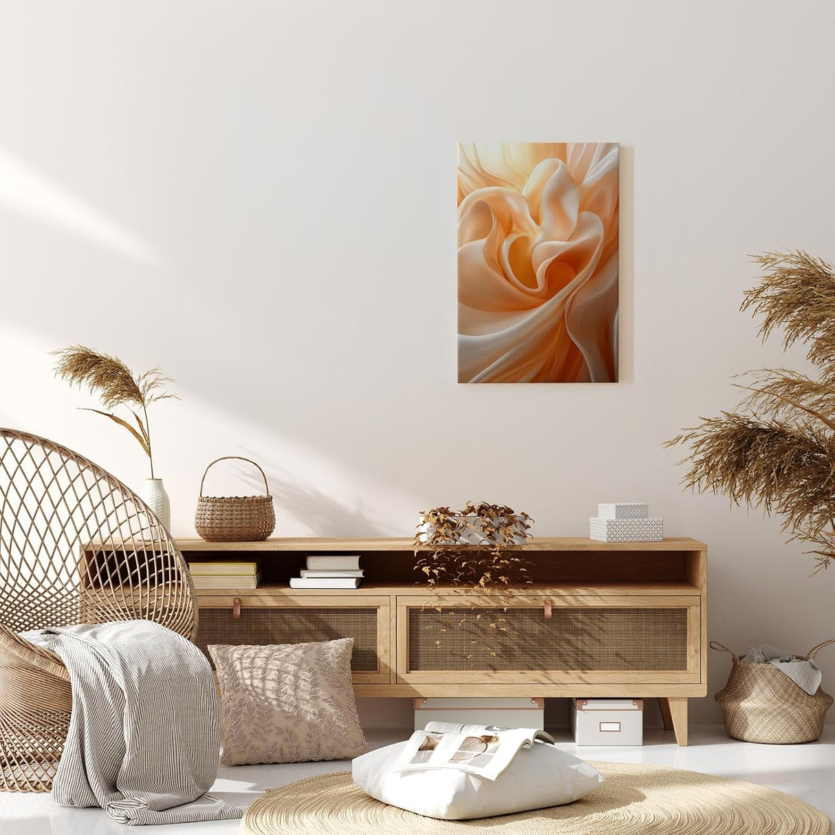Paul Sinus 60x90cm Wandbild Fließende Blütenseide in Apricot – Sinnliche Wandkunst mit floraler Tiefe Blume