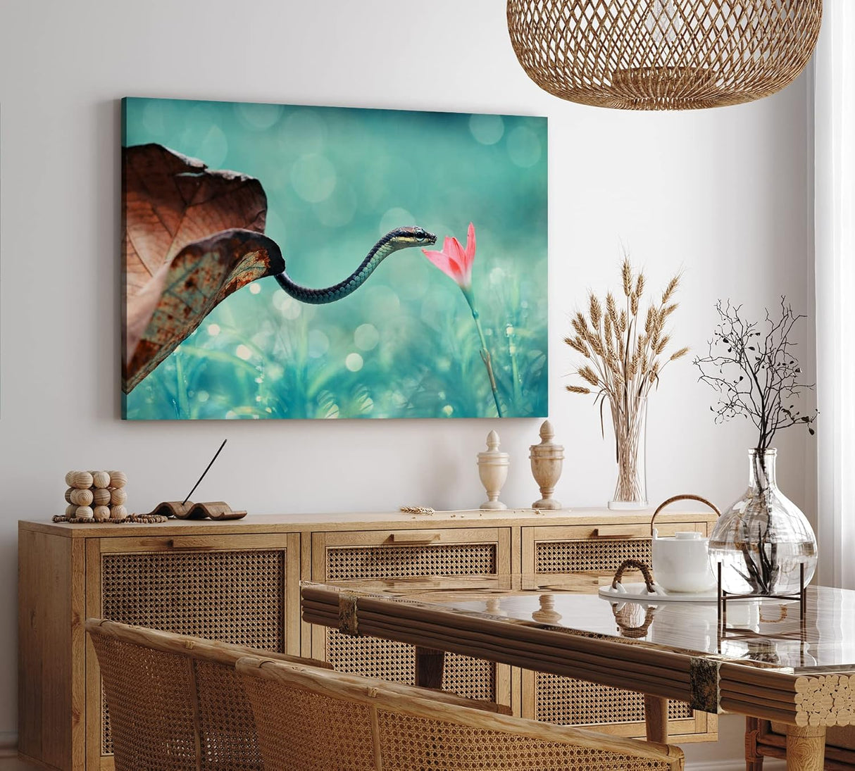 Paul Sinus Wandbild 120x80cm Babyschlange Schlange Blüte Tierfotografie Kunstvoll