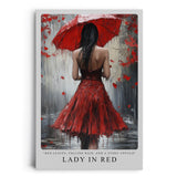 Paul Sinus Leinwandbild 40x60cm Lady in Red – Frau, Rot, Kunst, Regen, Geheimnis, Leidenschaft, Melancholie, Sinnlichkeit, Tropfen, Romantik