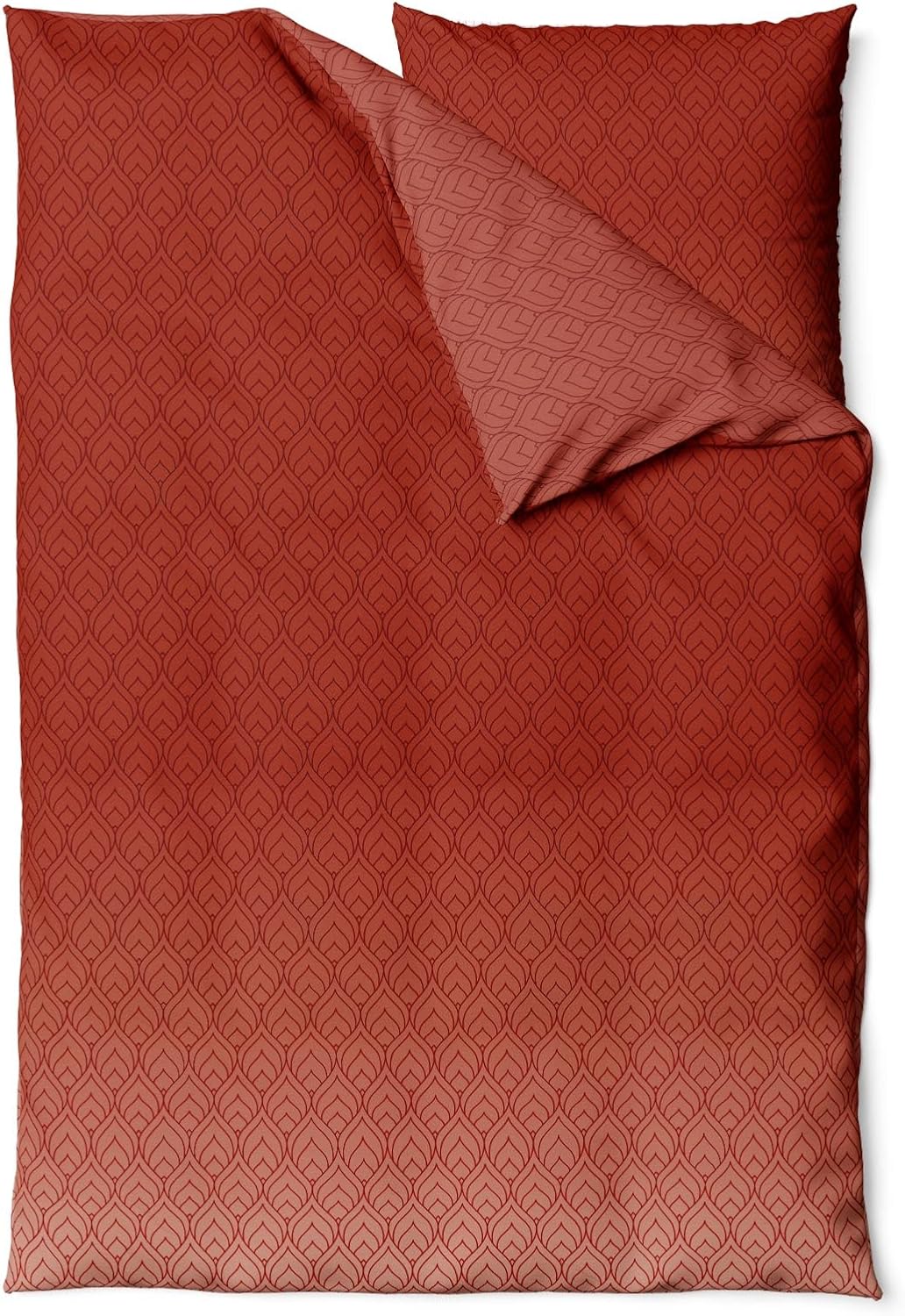 Sinus Art Bettwäsche 135x200 cm + 80x80 cm – warme Wendebettwäsche in Rostrot & Terrakotta mit dezentem Blättermuster – pflegeleicht, atmungsaktiv, mit Reißverschluss