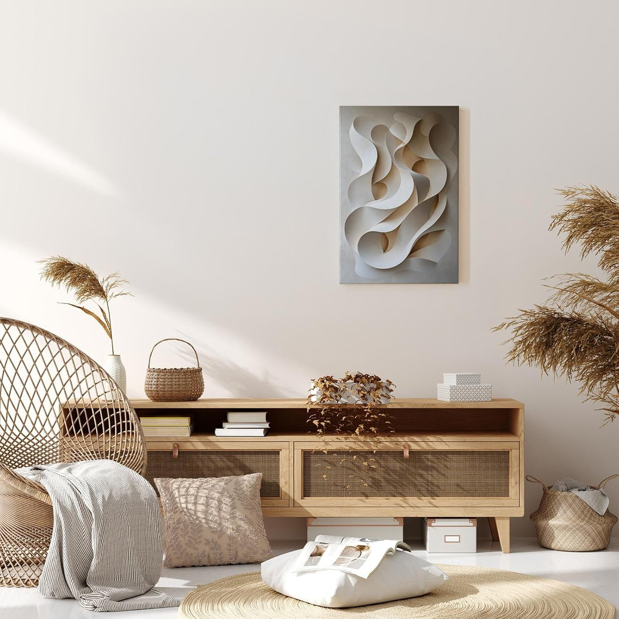 Paul Sinus 60x90cm Wandbild, Atemberaubende Bewegung in Fokuskurven – abstrakte 3D-Wellen in zarten Naturtönen