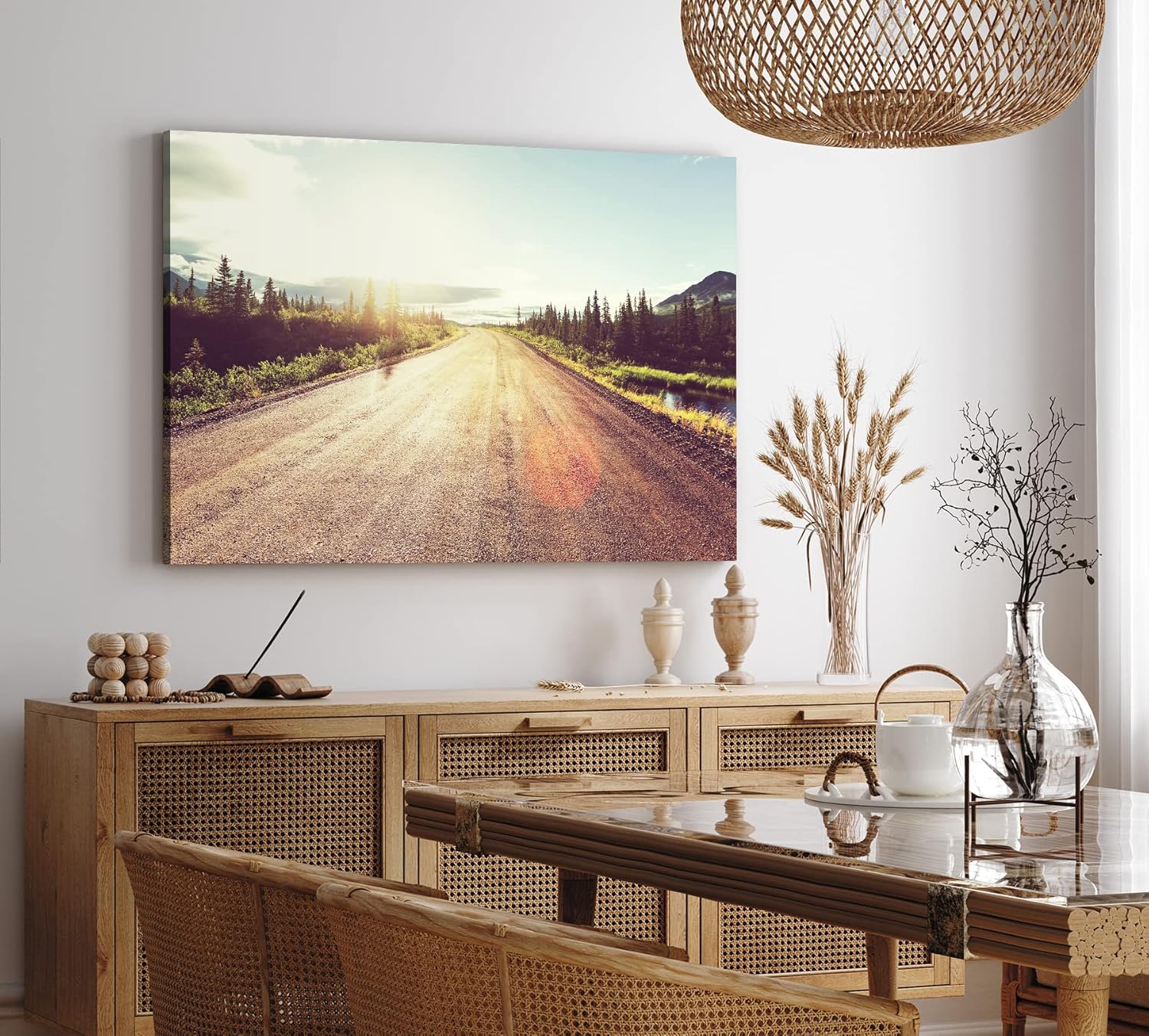 Paul Sinus Wandbild 120x80cm Straße Sonnenschein Berge Tannenbäume Natur Alaska