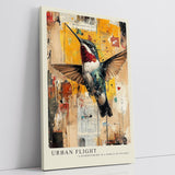 Paul Sinus Leinwandbild 60x90cm Leinwandbild Urban Flight – Farbenfroher Kolibri auf abstraktem Hintergrund, moderne Mixed-Media-Kunst