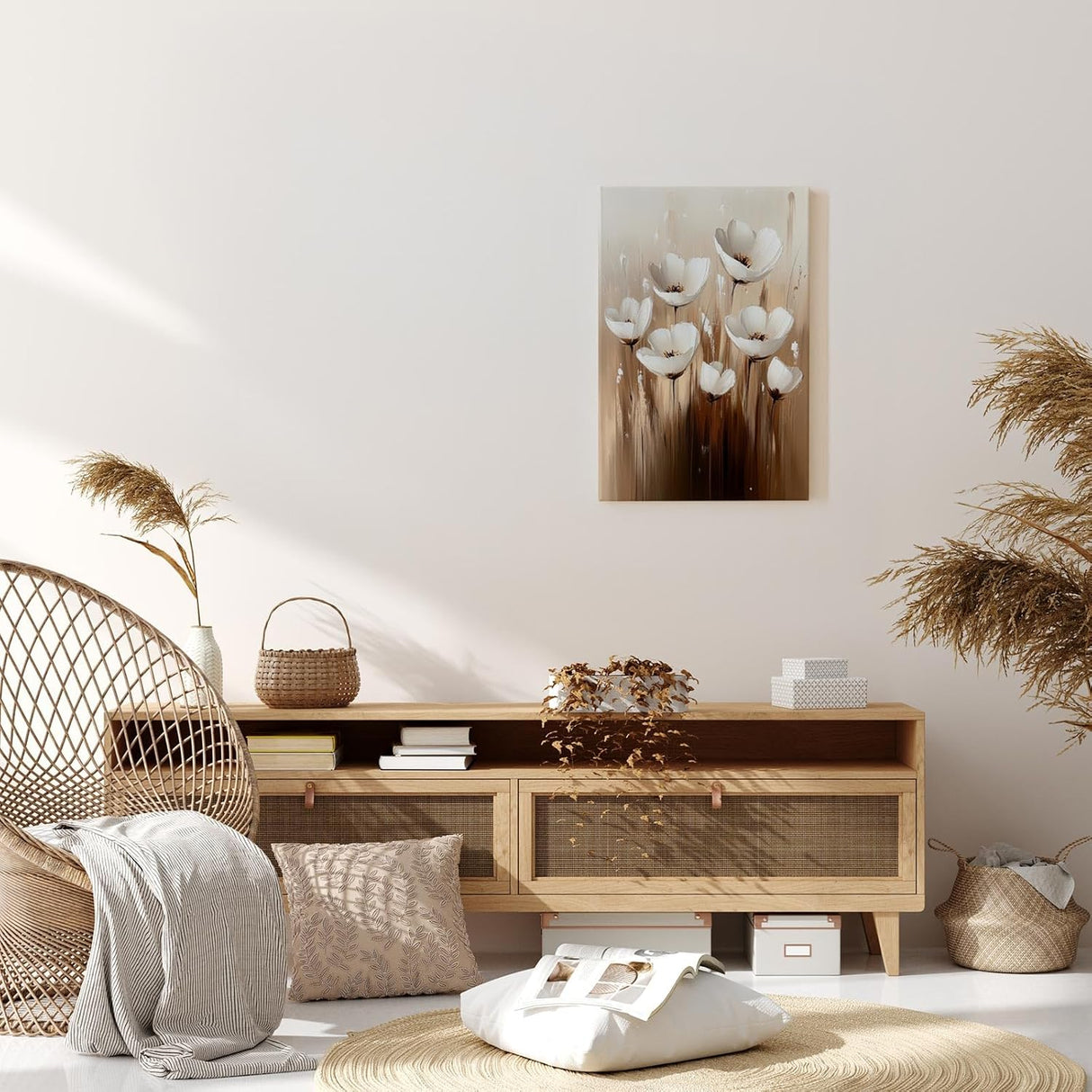 Paul Sinus 60x90cm Wandbild Kraft der Blüten in Beige Braun – Ausdrucksstarke Naturkunst mit floralem Flair Blume