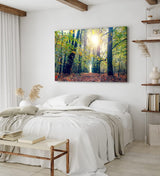 Wandbild 120x80cm Wald Bäume Baumkronen Sonnenschein Natur Grün