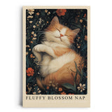 Paul Sinus Leinwandbild 80x120cm verträumtes Kunstwerk einer schlafenden Katze inmitten blühender Blumen, harmonische Naturillustration