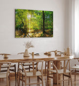 Paul Sinus Wandbild 120x80cm Wald Bäume Bach Sonnenstrahlen Natur Grün