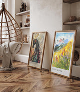 Paul Sinus Leinwandbild 60x90cm lebendige Alpenlandschaft mit blühender Bergwiese, expressive Wandkunst mit farbenfrohem Blumenmeer
