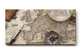 Sinus Art Wandbild 120x80cm Historische Weltkarte mit Lupe und Kompass – Symbol für Entdeckergeist und Zeitgeschichte