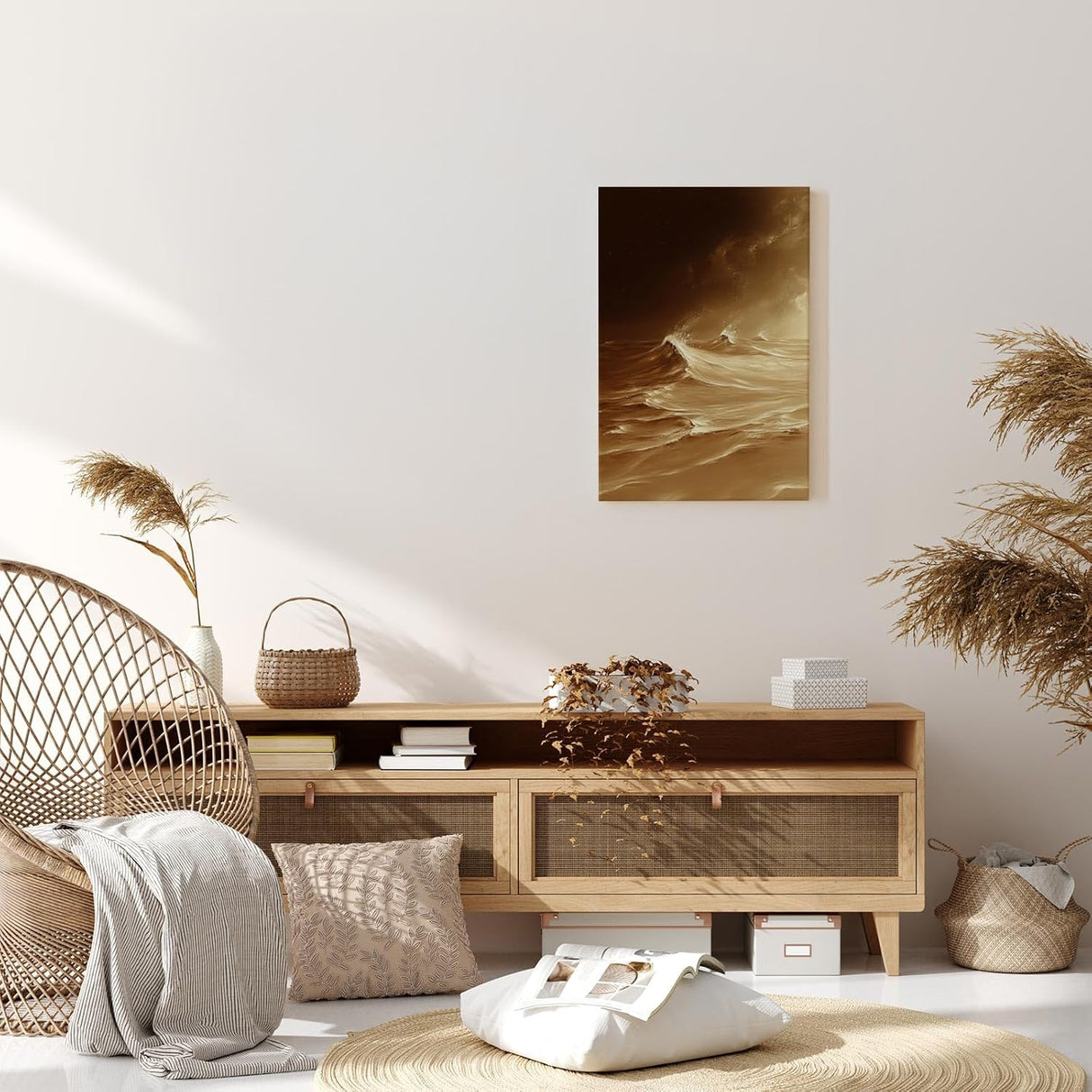 Paul Sinus 60x90cm Wandbild, Atemberaubende Energie in Fokuswellen – Naturgewalt in goldbrauner Ästhetik