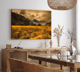 Paul Sinus Wandbild 120x80cm Landschaftsbild Natur Feld Berge dunkler Himmel