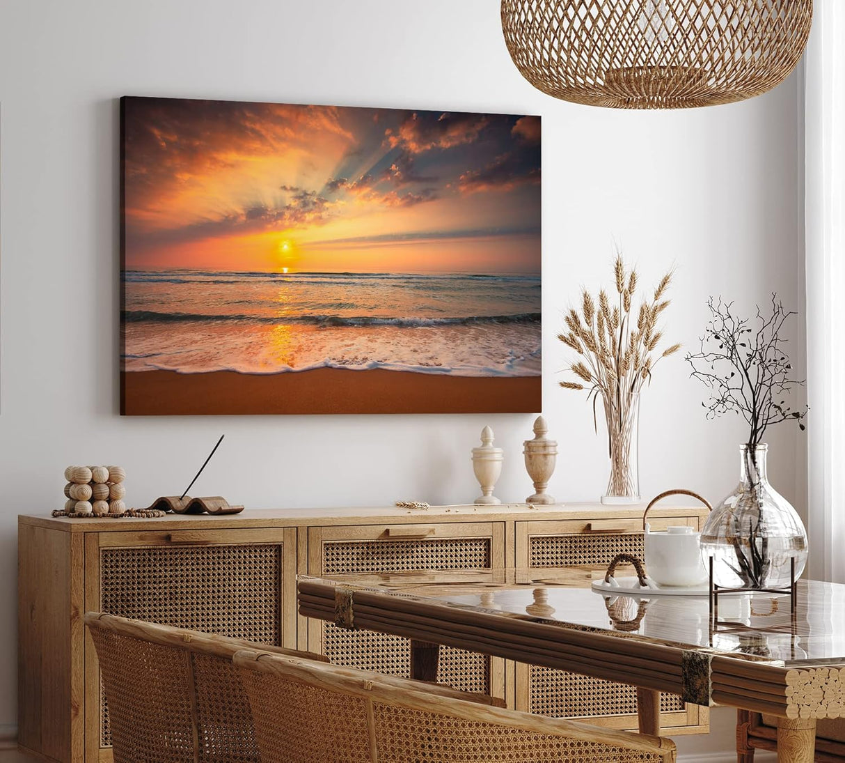 Paul Sinus Wandbild 120x80cm Sonnenuntergang über den Meer Strand Himmel