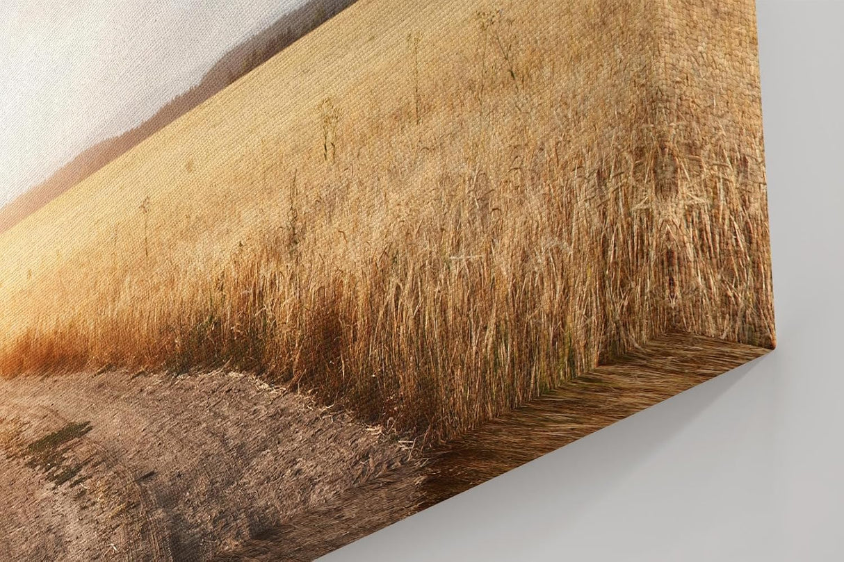 Sinus Art Wandbild 120x80cm Der staubige Weg durch das goldene Feld vermittelt Freiheit, Ruhe und Sommererinnerung