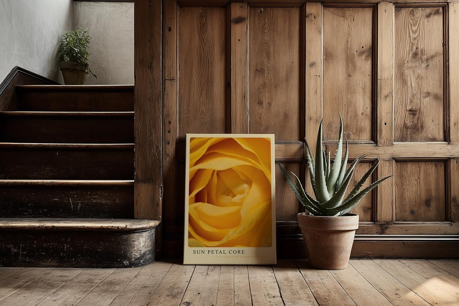 Paul Sinus Kunstdruck 40x60cm Sun Petal Core Gelbe Rose Blüte Makro Nahaufnahme Wärme Natur