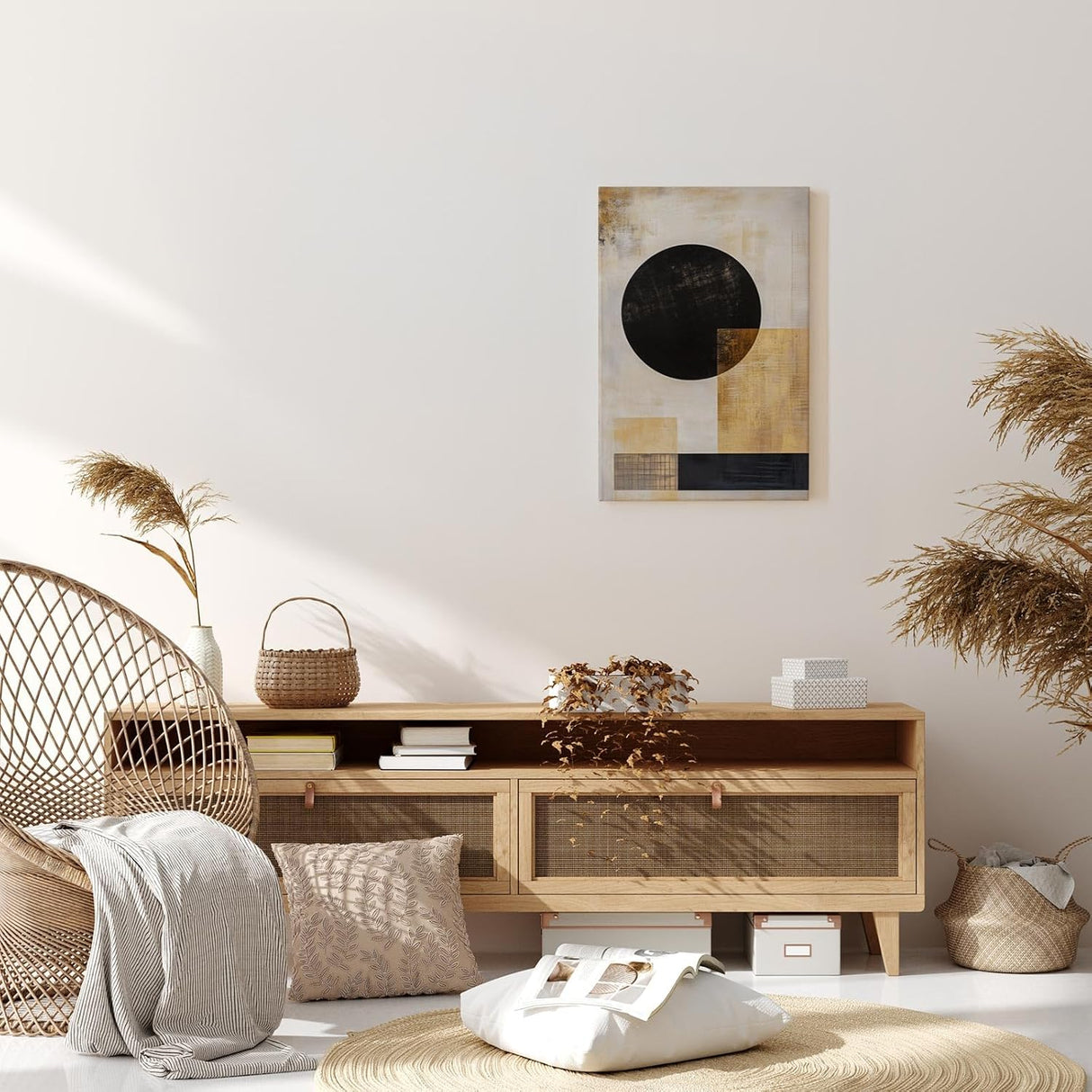 Paul Sinus 60x90cm Wandbild, Visionäres Design in Fokusgeometrie – Abstrakte Harmonie in Gold und Schwarz erleben