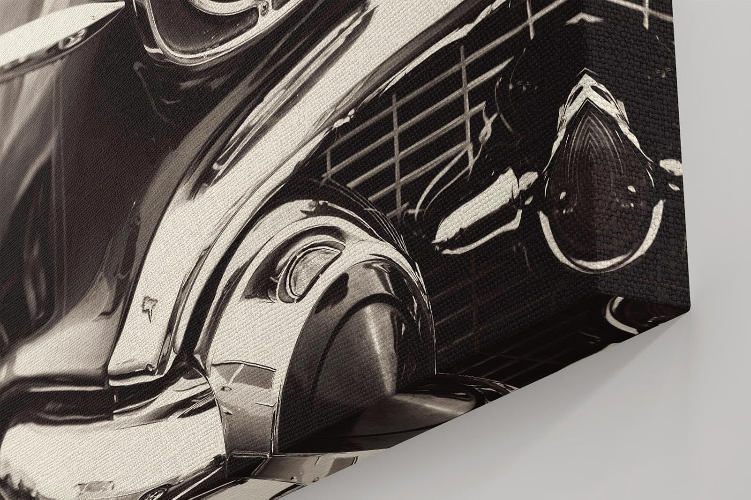 Sinus Art Wandbild 120x80cm Ästhetische Nahaufnahme eines ikonischen Oldtimers mit glänzendem Chrom