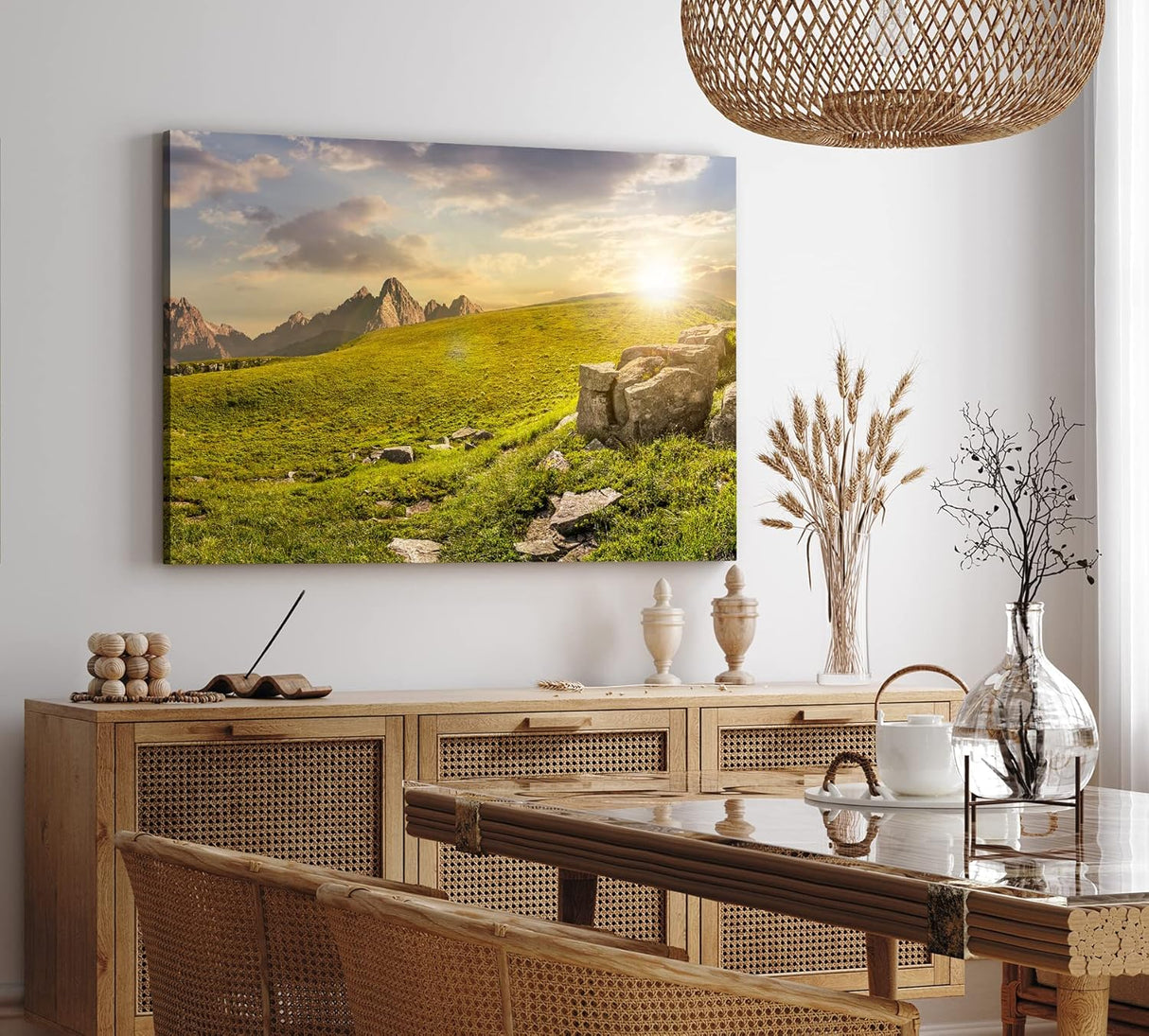 Paul Sinus Wandbild 120x80cm Südtirol Dolomiten Berglandschaft Sonnenschein Wiese