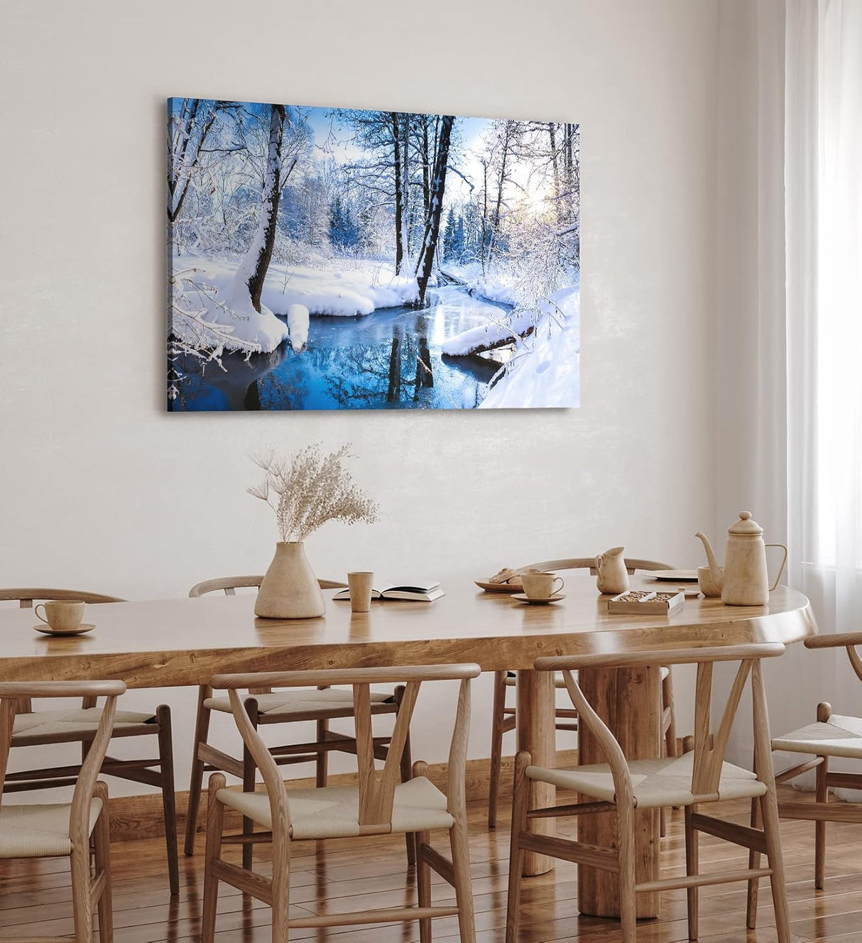 Wandbild 120x80cm Bach im Wald Winter Schnee Winterlandschaft Weiß