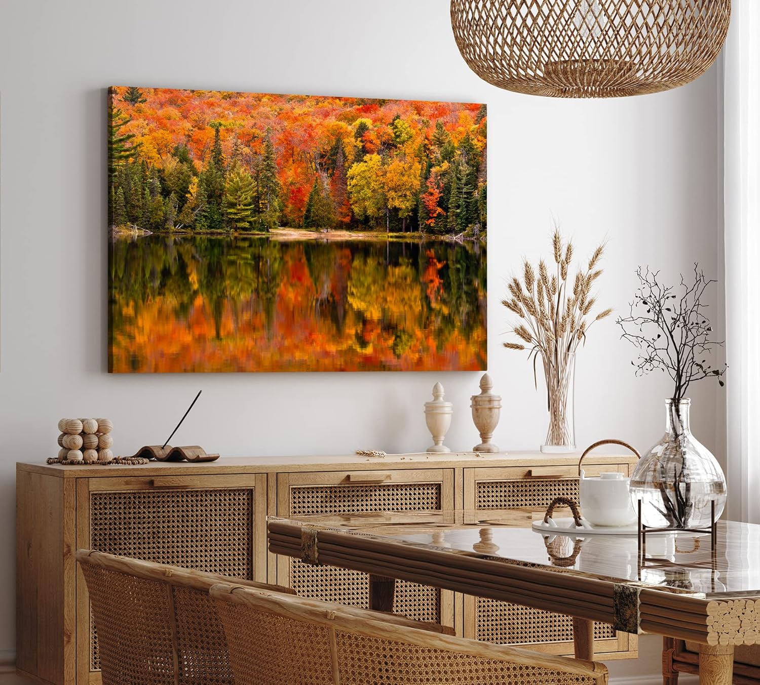 Paul Sinus Wandbild 120x80cm See Herbst Bäume Rot Wasserspieglung Natur
