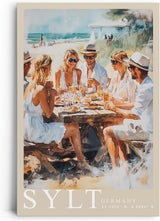 Paul Sinus Leinwandbild 60x90cm Leinwandbild Sommerliches Strandvergnügen auf Sylt – Elegante Gesellschaft, Genuss am Meer, maritimes Flair