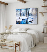 Wandbild 120x80cm Bach im Wald Winter Schnee Winterlandschaft Weiß